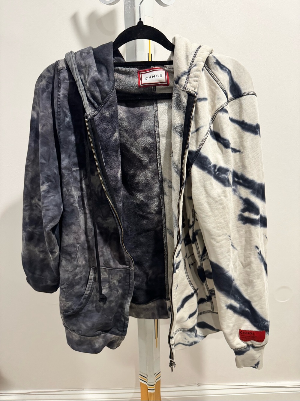 CHNGE Two-Tone Tie-Dye Zip Hoodie in Black & White